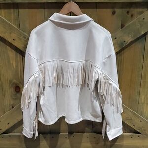 Fringe Cream Jacket Cropped Western Cowgirl Rodeo Faux Leather Suede Vegan